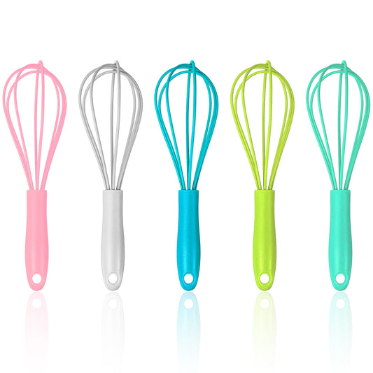 Classicseali 5PCS Silicone Whisk, 17cm Non-Stick Silicone Whisk, Hand Silicones Whisks for Cooking, Silicones Whisks for Non Stick Pans, Baking, Mixing, Stirring, 5 Colors