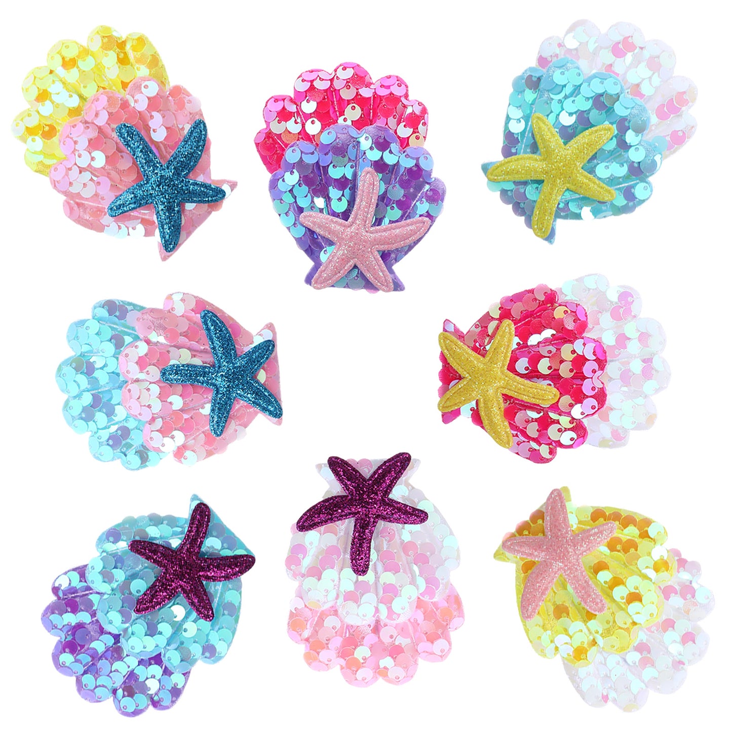 Guduling 8pcs Mermaid Hair Accessories, Mermaid Accessories, Multi-Color Shiny Sequin, Starfish Shell Hair Clips, Suitable for Girls