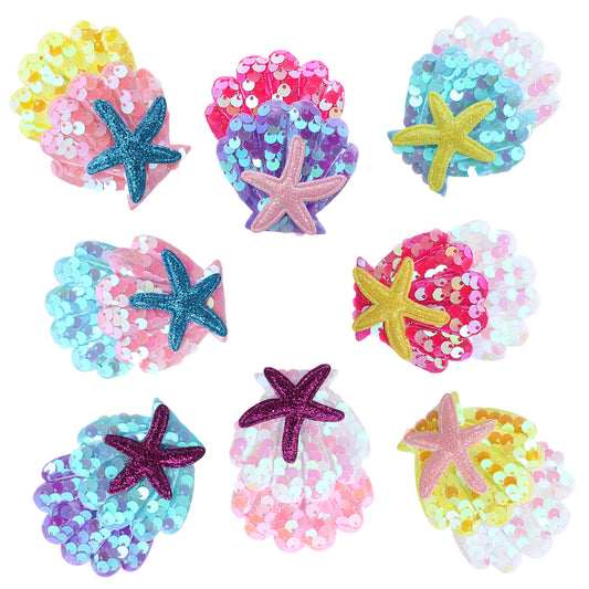 Guduling 8pcs Mermaid Hair Accessories, Mermaid Accessories, Multi-Color Shiny Sequin, Starfish Shell Hair Clips, Suitable for Girls