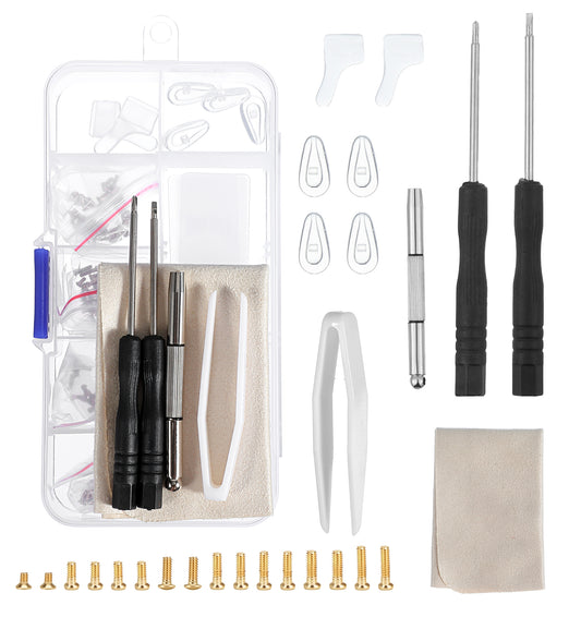 Glasses Repair Kit with Screws and Screwdriver, Screws for Glasses Repair Nose Pads, Small Screwdriver, Tweezers, Suitable for Eyeglasses, Sunglasses, Watch, and Clock Repair