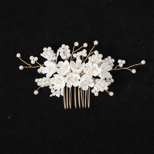 Elegaperma Wedding Hair Comb, White Flower Bridal Hair Comb for Girls
