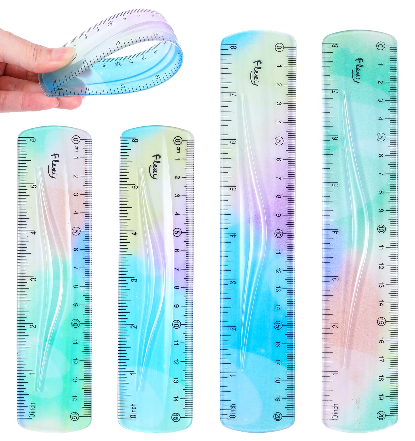 4 Pack Flexible Ruler, Bendable Rulers for Students with Dual-Sided Scale