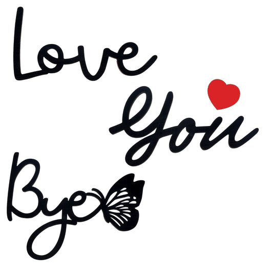 Oruola 2pcs Love You Bye Sign With Butterflies & Hearts, Wooden Love You Bye Door Topper with Adhesive Dots Express Lover and Warm Family Sign for Office Front Door Bathroom Hallway Entryway