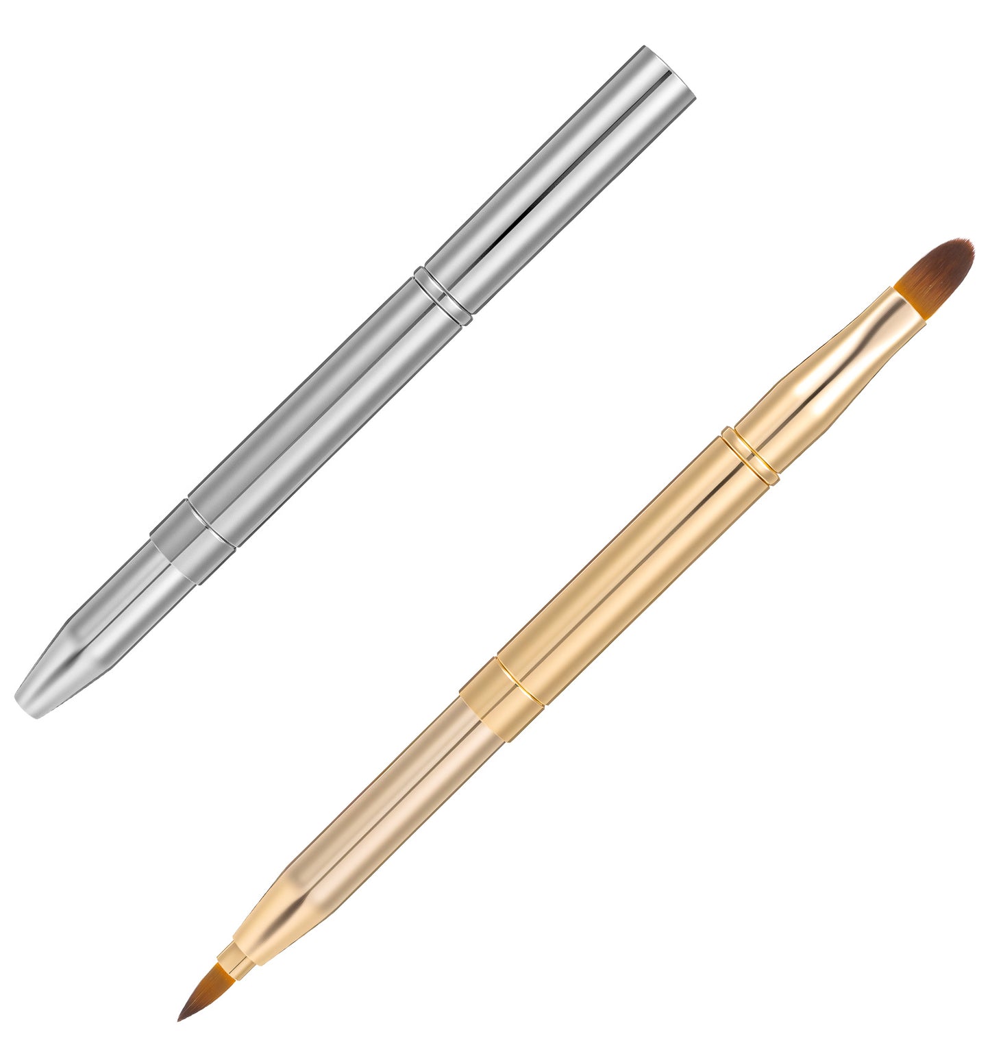 Lip Brush for Lipstick, 2PCS Retractable Lip Brush Portable Dual-Ended Applicator for Lipstick and Lips Gloss Eyeshadow Brushes with Protective Cap Silver Gold