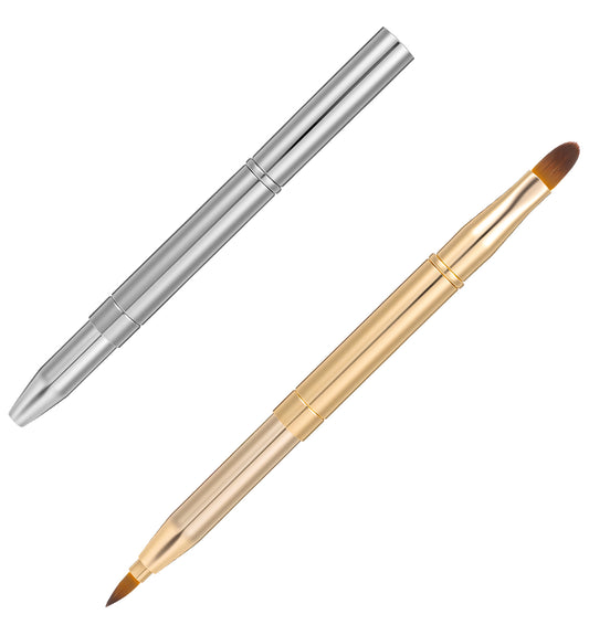 Lip Brush for Lipstick, 2PCS Retractable Lip Brush Portable Dual-Ended Applicator for Lipstick and Lips Gloss Eyeshadow Brushes with Protective Cap Silver Gold