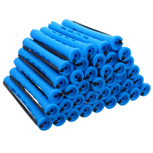 Classicseali 40pcs Hair Perm Rods, 0.35 x 3.23 Inch Small Perm Rods for Black Women with Elastic Rubber Band, Cold Wave Perm Rollers for Short Long Hair Curling, Heatless DIY Hairdressing Tools, Blue