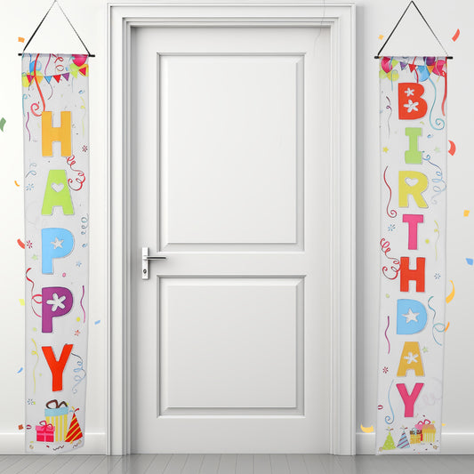 Classicseali Birthday Door Banner, White Happy Birthday Door Banner, Happy Birthdays Banners for Doors, for Men Women Party Decoration Porch Sign Welcome Party Supplies Hanging Background Decoration