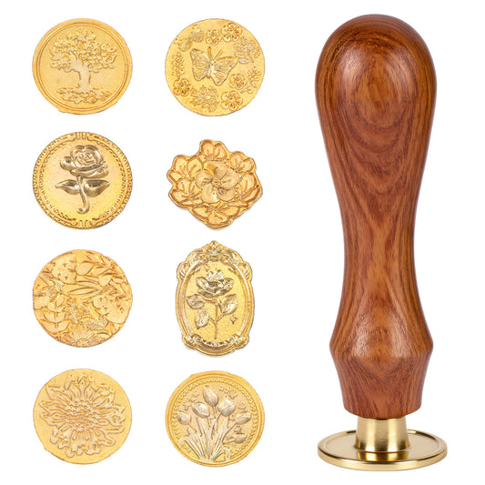 Elegaperma 8pcs Wax Stamp, Wax Seal Stamps with Removable Wooden Handle, Custom Wax Seal for Envelopes, Invitations, Cards, Gift Packing
