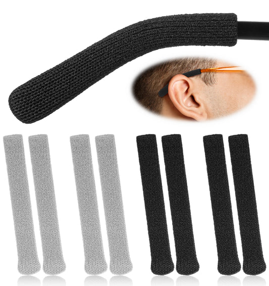 4 Pairs Glasses Ear Cushions, 6 * 0.7 Cm Glasses Arm Covers Nylon Non-Slip Design to Prevent Slipping (Black & Gray)
