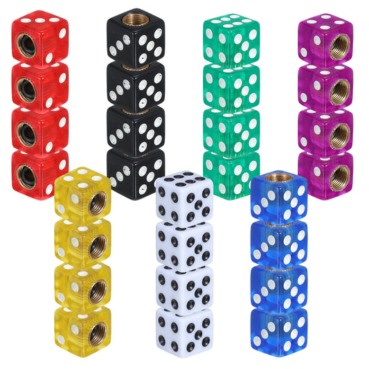 Elegaperma 28pcs Dice Valve Stem Caps, Dice Tire Valve Caps, Cute Dice Valves Stem Cap for Cars, SUV, Trucks, Bikes, Motorcycles, Bicycles (7 Colors)