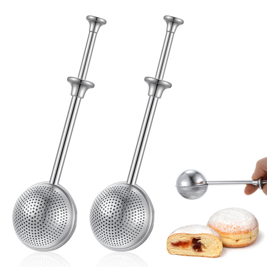 Elegaperma 2 Pcs Flour Duster, Icing Sugar Shaker with Spring Handle 18cm, Icing Sugar Shaker Duster Stainless Steel Dual-Use Sifter for Baking Cake Decor Kitchen