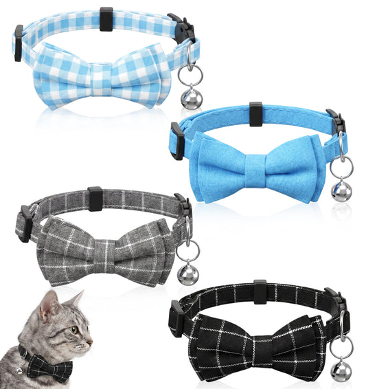 4pcs Cat Collars Boy with Bell Breakaway, Male Cat Collar with Bow Tie