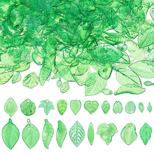 Classicseali 420 Pcs Leaf Beads,Acrylic Green Leaf Beads,Translucent Plant Charms for DIY Bracelets Necklaces Earrings Craft Embellishments,(4.5 x 1 cm)