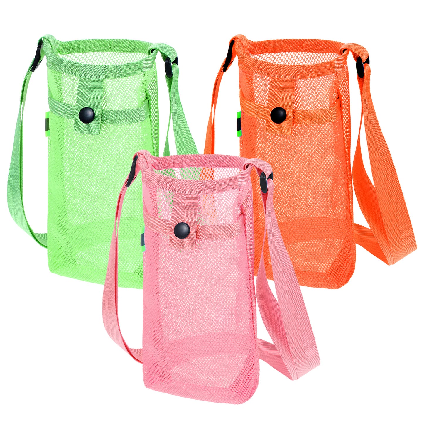 Classicseali 3pcs Water Bottle Holder,Bottle Holder Strap, Adjustable Lightweight Mesh Water Bottles Shoulder Straps with Shoulder Strap and Pocket for Hiking, Walking and Traveling, 3 Colors