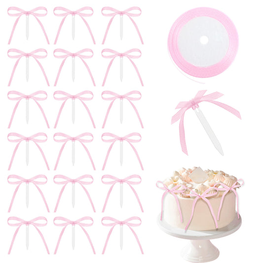 Classicseali Bows for Cake, 24 In Ribbon Bow Cake Toppers, with 12 Inserts, Bows Cakes Decorations, for Wedding, Anniversary, Bridal, Baby Shower, Bachelorette Party Supplies