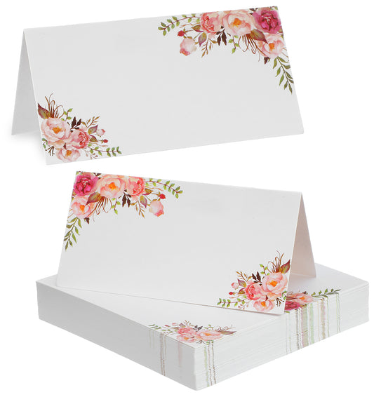 50Pcs Name Place Cards for Table Setting, Foldable Floral Table Name Cards