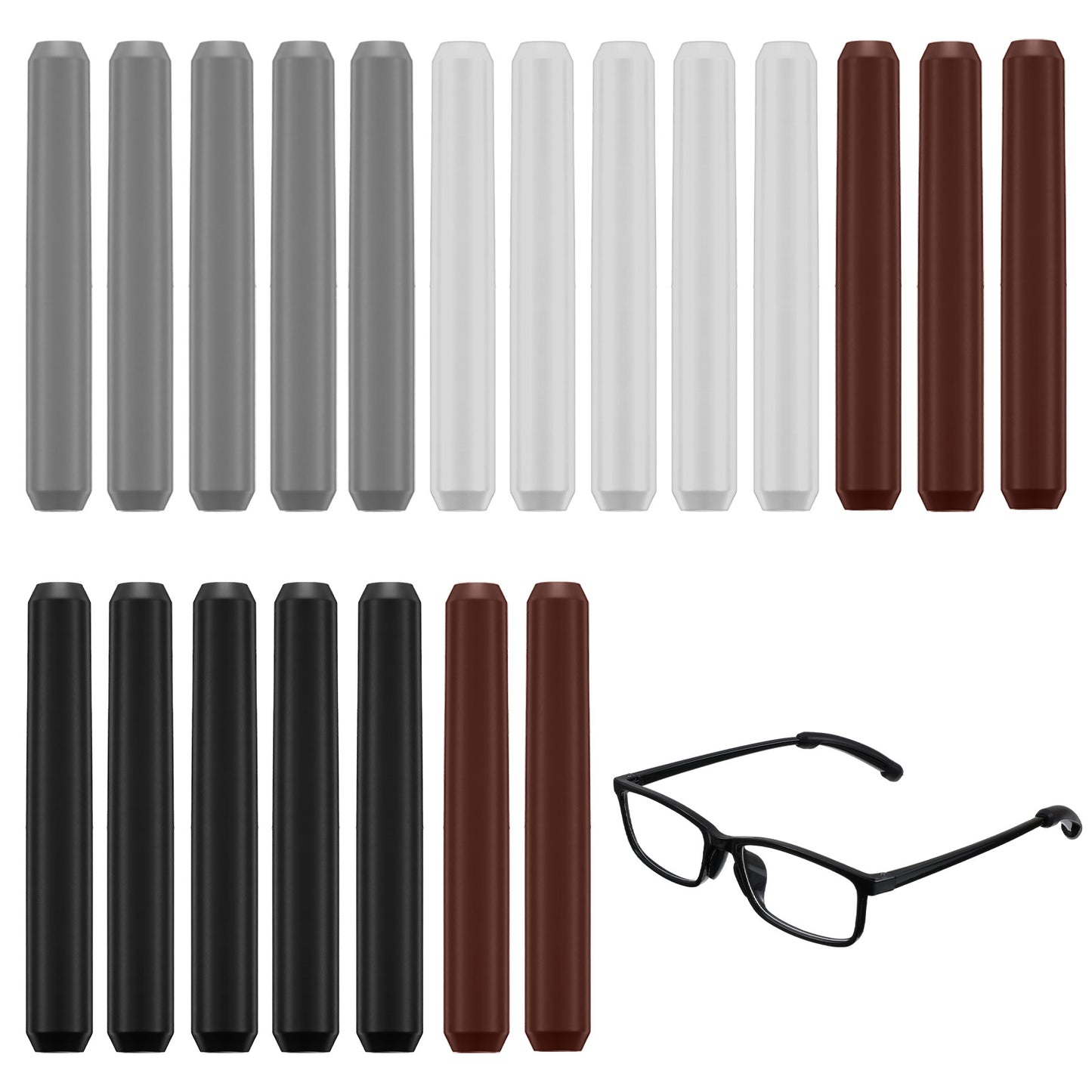 Guduling 20 Pcs Glasses Ear Cushions,Anti-Slip Elastic Temple Tips Sleeve Retainer,Soft Comfort Eyeglass Gripper Pads for Reading Glasses, Sunglasses & Sports, All-Day Comfort Grippers