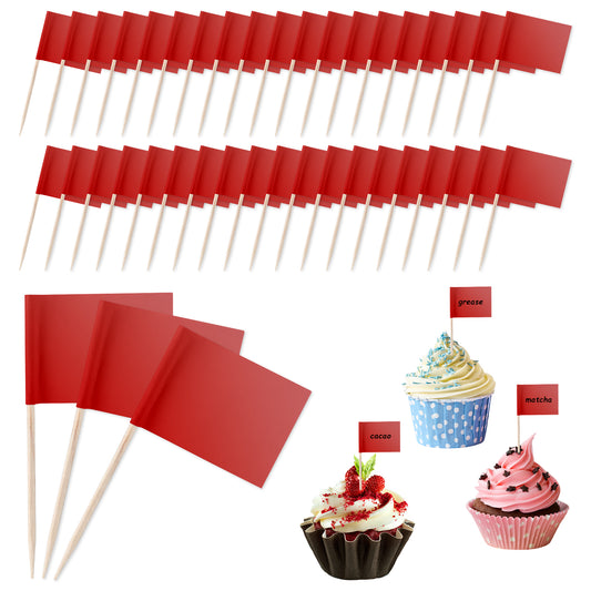 Guduling 100 Pcs Food Flags,Buffet Food Labels,Foods Flags for Buffets to Write on,for Buffet, Cheese Markers, DIY Stick Flag,Party Decoration,Cocktail Picks for Partys, Bar, Sport Events,(Red)