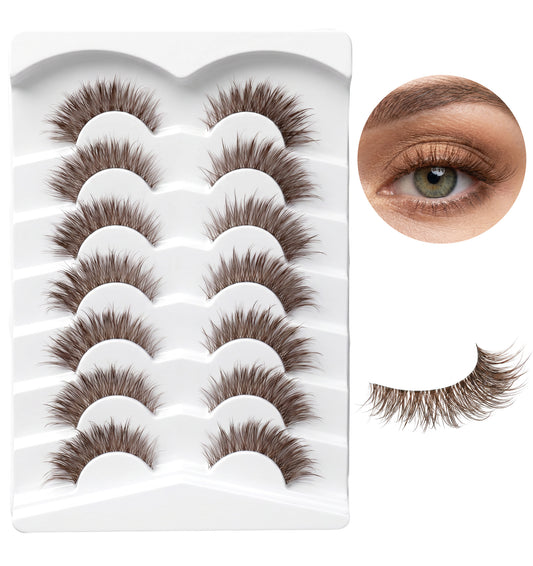 7 Pairs Brown Lash Clusters, Brown Lashes Dark Browns Mink Lash Cat Eye & Fox Eye Style (Natural Look)