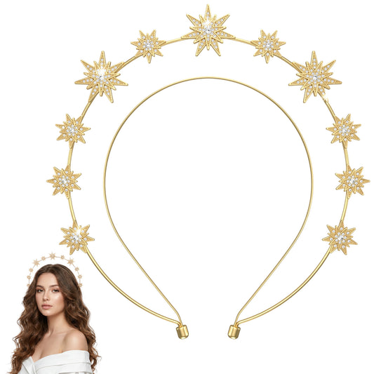 Classicseali Star Crown,Star Headband Gold with Rhinestones
