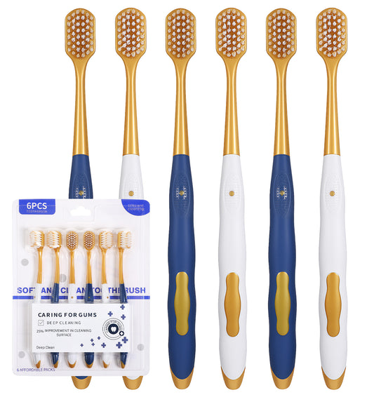 6 Pcs Soft Toothbrush for Adults, Ultra Soft Bristle Toothbrush Wide Head, Gentle Manual Cleaning Effective for Sensitive Teeth, Travel & Daily Use, Pack of 6