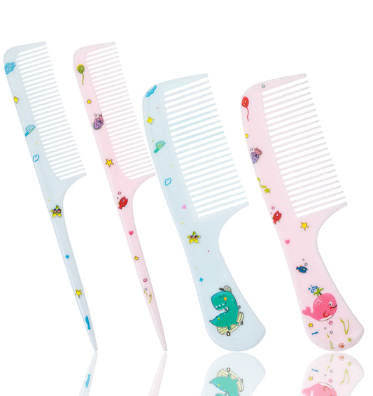 4 Pcs Toddler Comb & Baby Comb Set, Mini Fine Tooth Rat Tail Hair Brush, Cute Portable Hair Grooming Tools for Kids Wet Dry Hair, Daily Home Use & Travel