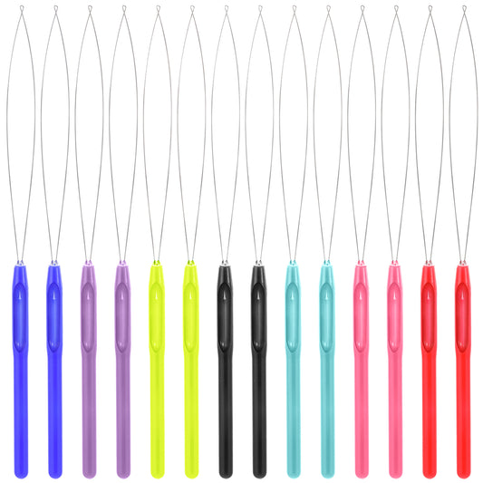 Classicseali 14pcs Hair Extension Tools, Hair Loop Pull-Through Tool with Plastic Handle, Hairs Styling Tool Accessories, Hairs Pull-Through Tools for Feather Extensions, Multi-Colored