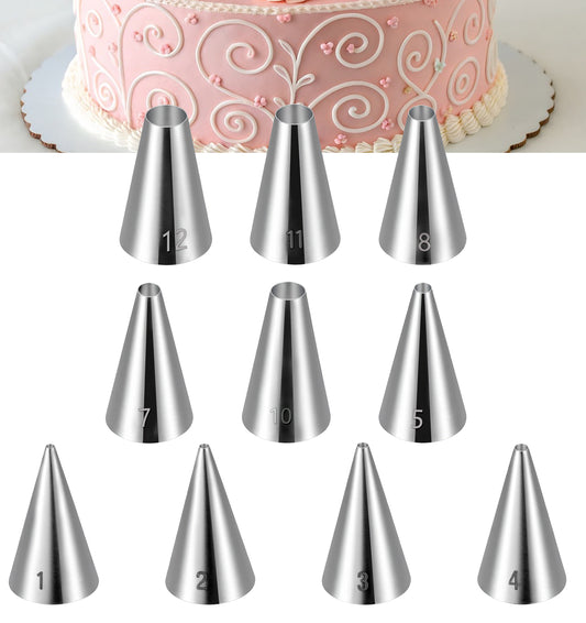 10Pcs Piping Tips, 10 Sizes Small Stainless Steel Round Hole Piping Nozzle for Cookies, Professional Cake Decorating Tools for Frosting, Icing & Russian Pastry