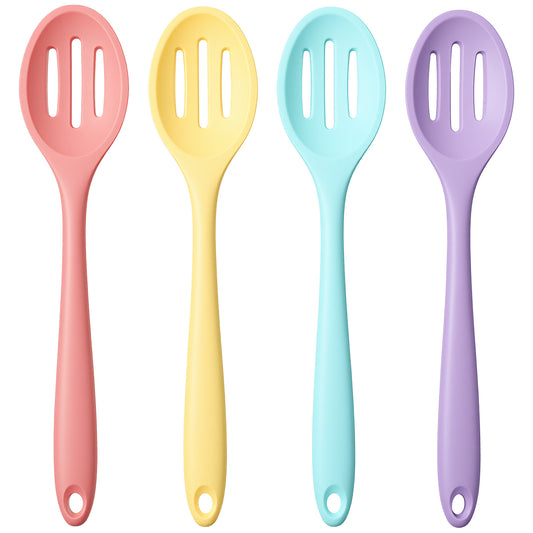 Guduling Silicone Slotted Spoon Set of 4, Nonstick Serving Spoons for Cooking & Baking, Anti-Slip Handle & Dishwasher Safe (Assorted Colors, 7.87 x 1.42 x 0.43 Inch)
