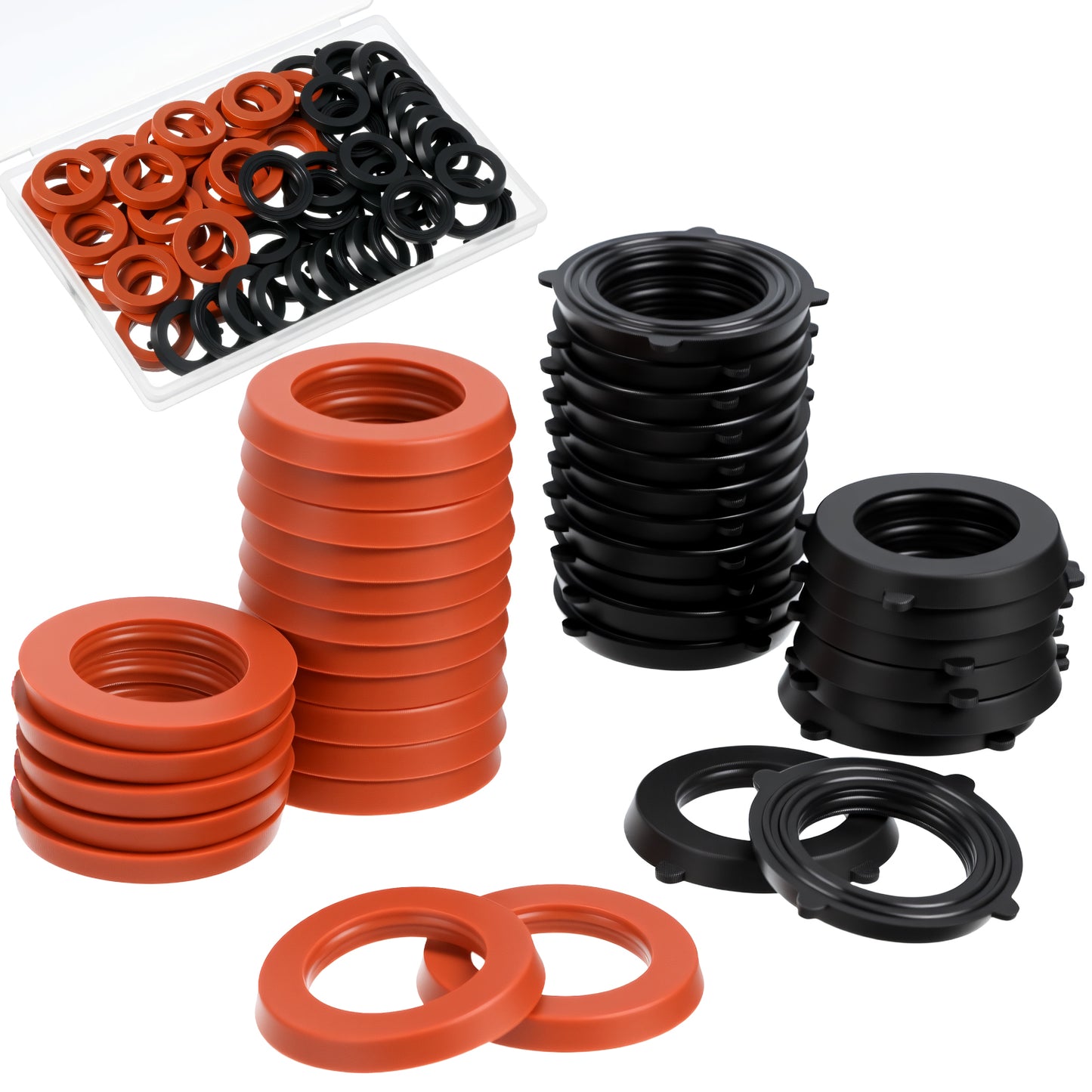 Classicseali 80pcs Water Hose Gasket, Water Hose Washers Rubber for All Standard 3/4 Inch Outdoor Hose Fittings with Heavy Duty Red & Black Self-Locking Tabs to Hold The Gasket Securely in The Fitting