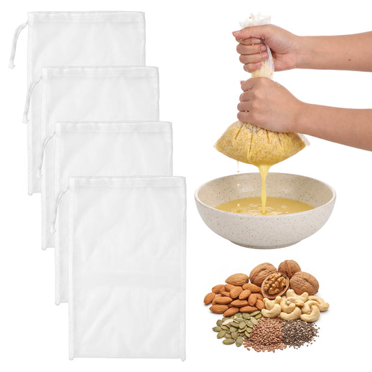 4Pcs Nut Milk Bags for Straining, Juice Strainer Straining Bag Nylon 30×20