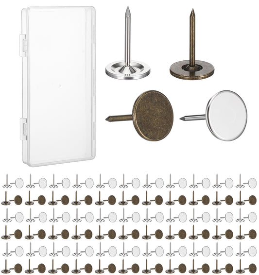 Flat Thumb Tacks, 110PCS Heavy Duty Push Pins with 7/16 Inch, Flat Head for Wall Decor Furniture Fabric and Wooden Photos, Silver and Antique Brass