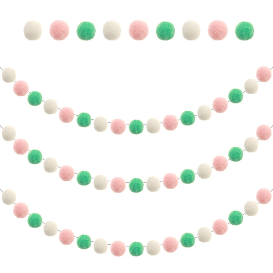 Guduling 3 Pcs Pom Pom Garland,Colored Poms Bunting,90 Balls Rainbow Felt Ball Garland Christmas Hanging Supplies for Mothers Day, Birthday Party Full Autumn Christmas Tree Decor