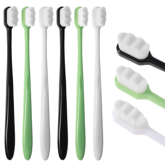 Guduling 6pcs Extra Soft Toothbrush for Adults, Soft Nano Toothbrush, Manual Toothbrushes Soft Adult for Sensitive Teeth(Black + White + Green)