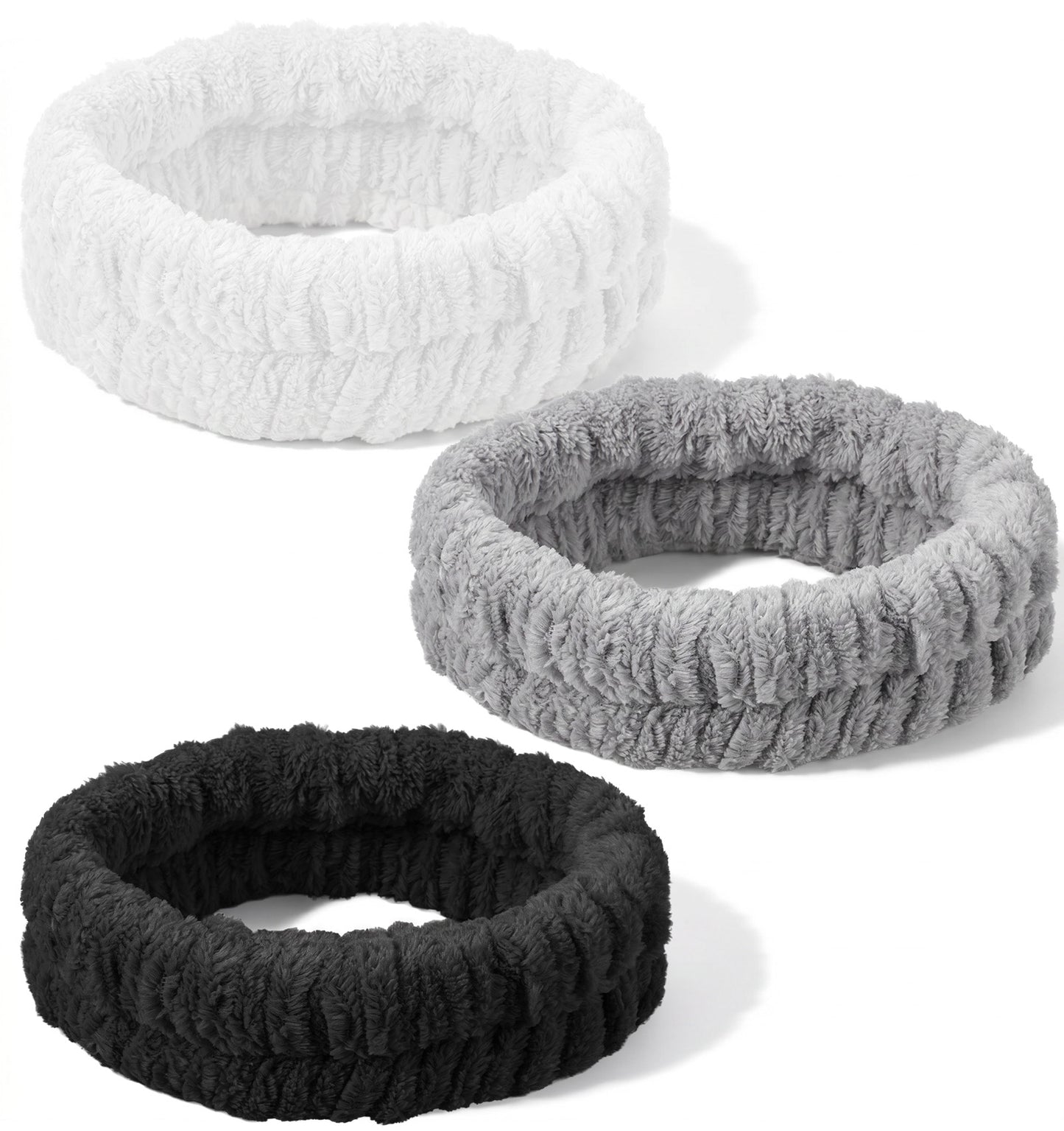 Hair Band for Washing Face, 3PCS Headband for Washing Face, Soft & Absorbent for Skin Care, Yoga & Daily Use (Black/Gray/White, 17x5.5 Cm)
