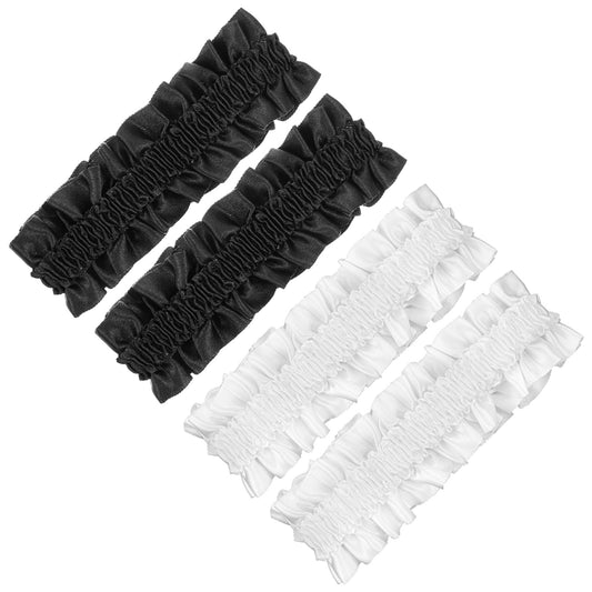 Classicseali 4pcs Thigh Garter,Soft Skin-Friendly Black Leg Garter,Elastic Wrinkles Arm Garters for Men Women's Skirts and Shorts,for Birthdays, Valentine's Day,White, Black