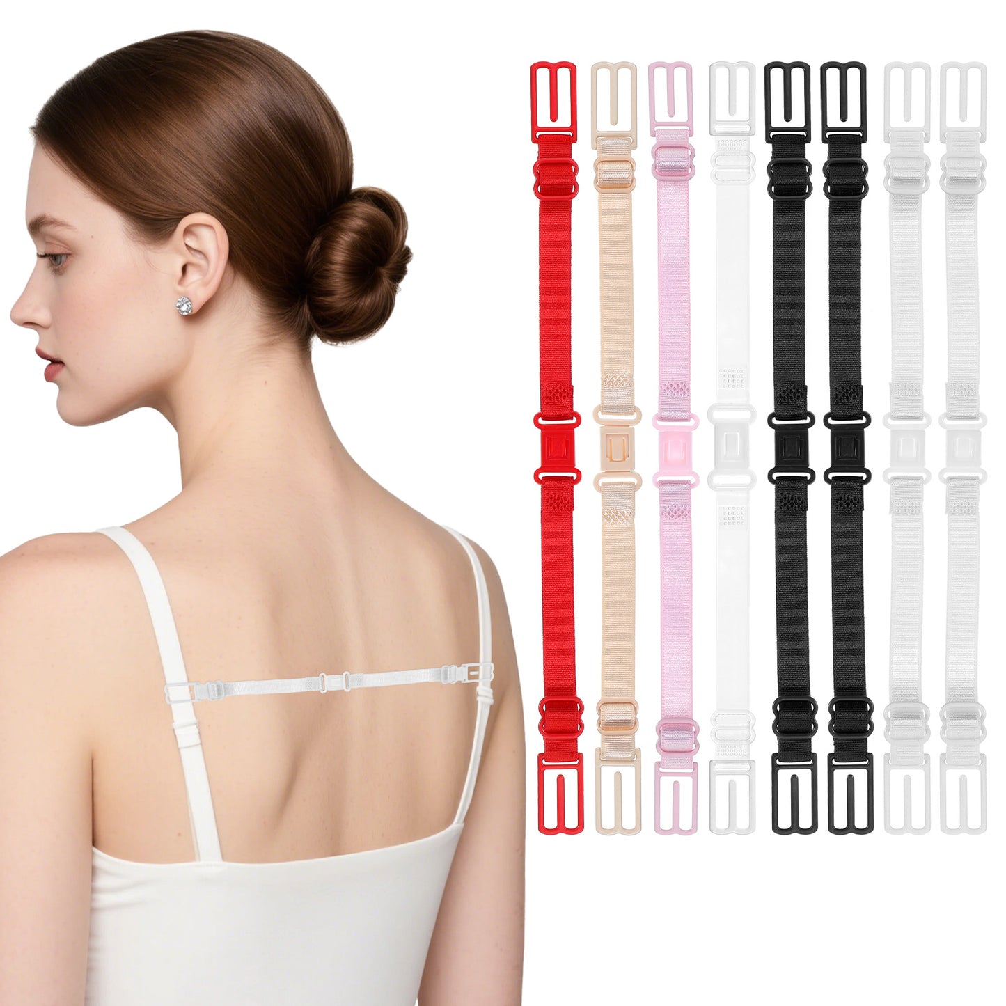 Classicseali 8 Pcs Bra Strap Holder, Non-Slip Bra Strap Holder Stop Slipping Shoulder, Elastic Conceal Bra Clips for Straps, Bra Accessories Strap Holder, 6 Colors
