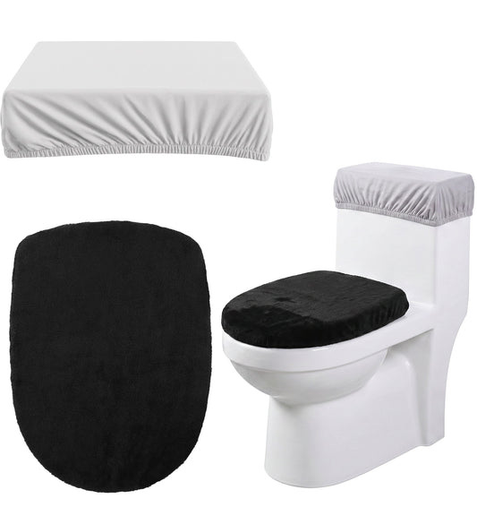 Black Toilet Seat Cover, Velvet Black Toilet Cover with Elastic Bottom