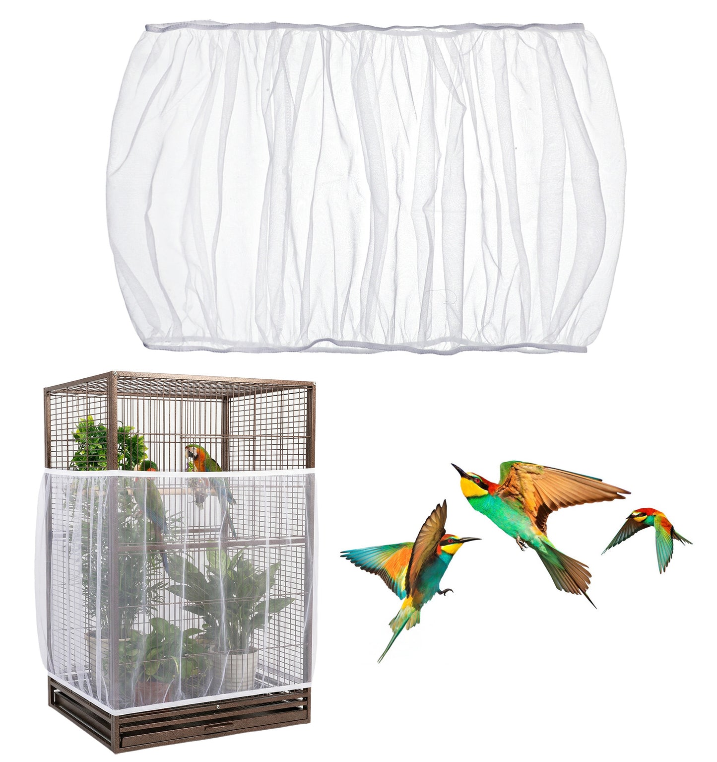 FRCTLNKG Bird Cage Seed Catcher, White Bird Cage Cover with Adjustable Nylon Design, Suitable for 150-200cm Perimeter & 35cm Height