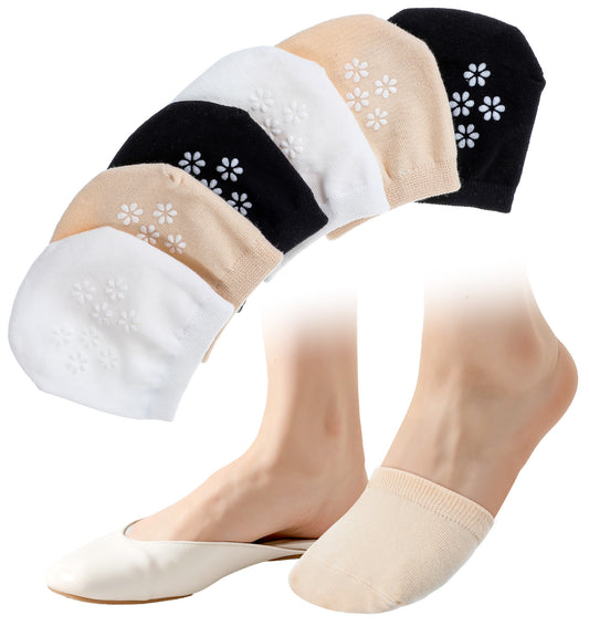ValueBargain 3 Pairs Toe Socks for Women, Invisible Socks Women Half Socks Women, Half Toe Liners for Mules Shoes, Comfortable Toe Protectors, White Black Skin Color