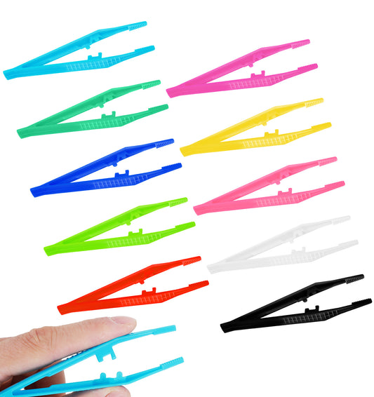 10Pcs Plastic Tweezers, 10.5cm Plastic Tweezers for Crafting Kids Colorful Tweezer for Fine Motor Skills,Ideal for Feeding Reptile & Beads Crafting Handmade DIY Projects