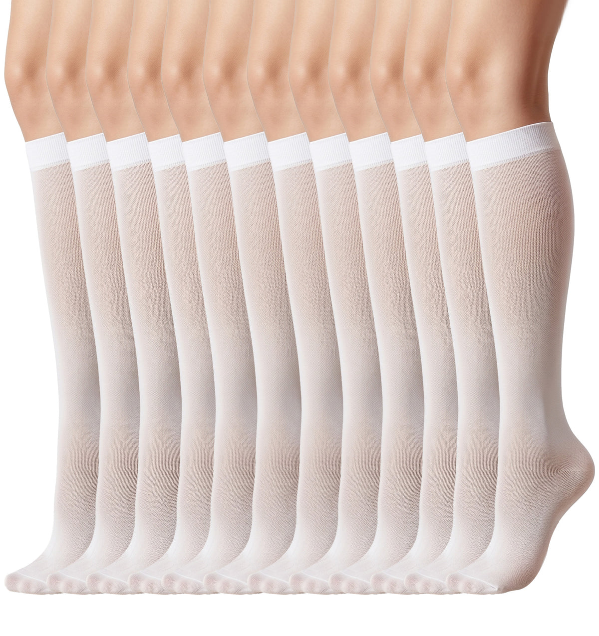 6 Pairs White Knee High Socks, Long White Pop Socks Women Knee High Tights