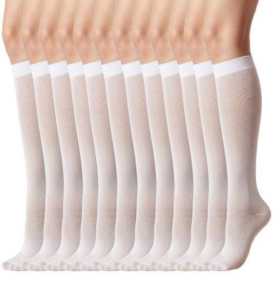 6 Pairs White Knee High Socks, Long White Pop Socks Women Knee High Tights