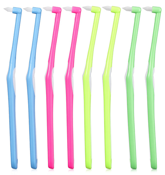 8 Pcs Interdental Toothbrush, Small Toothbrush for Inbetween Teeth with Cover, Soft Angled Bristles for Implants & Orthodontic Cleaning (4 Colors)