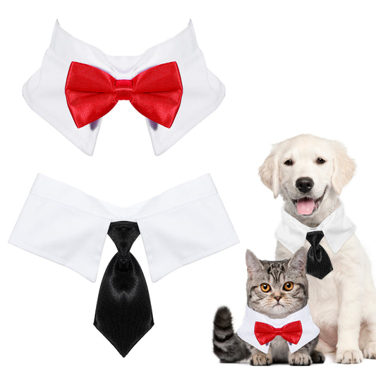 Oruola 2pcs Dog Bow Tie Collar, Adjustable Dog Wedding Outfit, 2 Colors Bow Tie for Dogs, Formal Pet Attire for Cats and Dogs, Black & Red