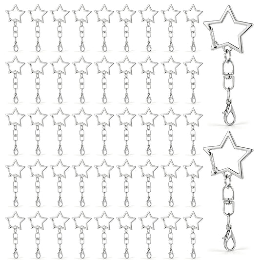 Guduling 50 Pcs Keychain Star,Silver Star Keychain Clip,with Hanging Buckle