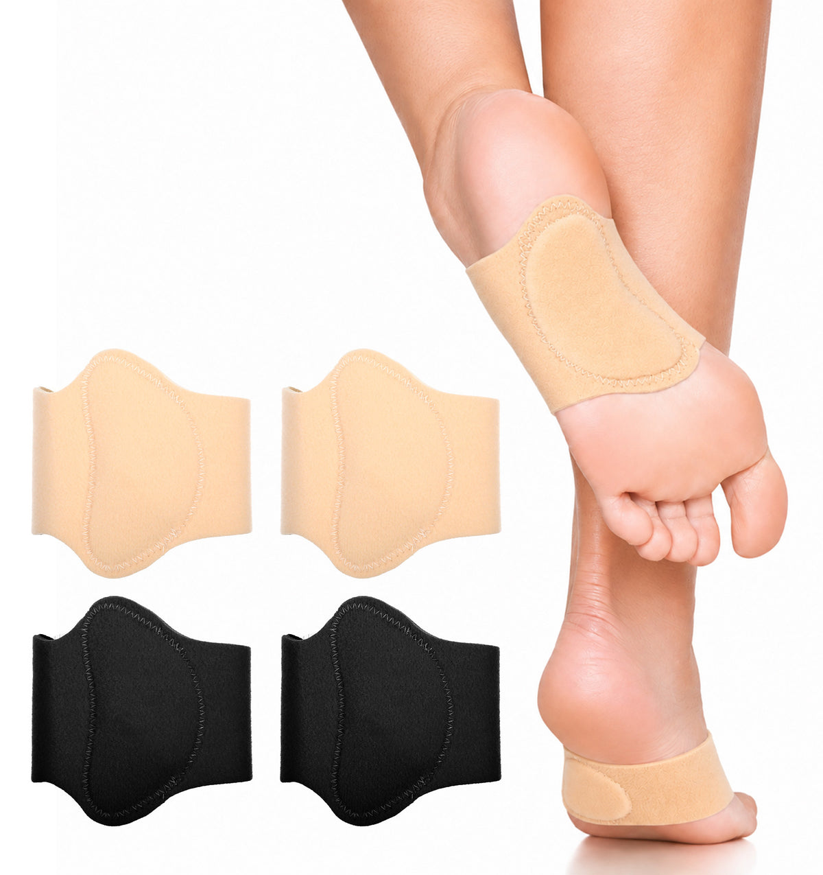 Thrymme 4 Pcs Arch Support Brace, Adjustable Flat Feet Arch Support Inserts