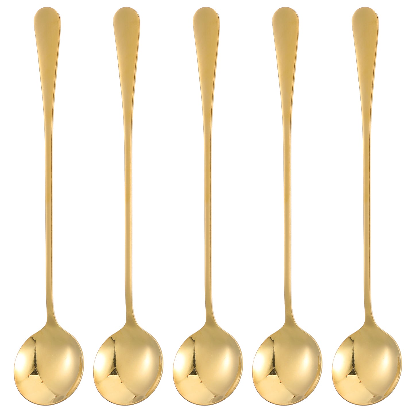 Elegaperma 5pcs Sundae Spoons, 19cm Gold Latte Spoons Long Handle, Long Handle Teaspoon for Ice Cream, Coffee Tea Dessert Sundae, Gold