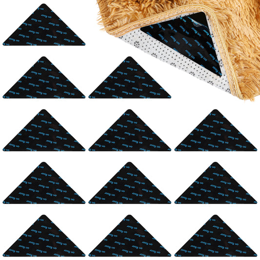 oruola Rug Tape,12pcs Carpet Stickers for Rugs,Double Sided Anti-Slip Rug Gripper for Wooden Floors,Reusable and Washable,Triangle Rug Tape for Hardwood,Tile and Marble Floors,Black