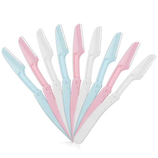 Guduling 9pcs Derma Blades for Face Women, Microderm Brow Razor, Foldable Derma Blade, Eyebrow Razors for Women and Men Travel, Facial Dermaplaning Razor for Sensitive Skin 3 Colors